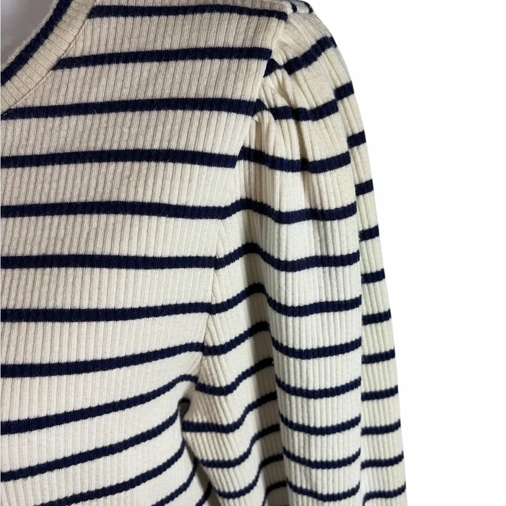 J. CREW Women's Puff Sleeve Striped Long Sleeve T-SHIRT Size Large Top